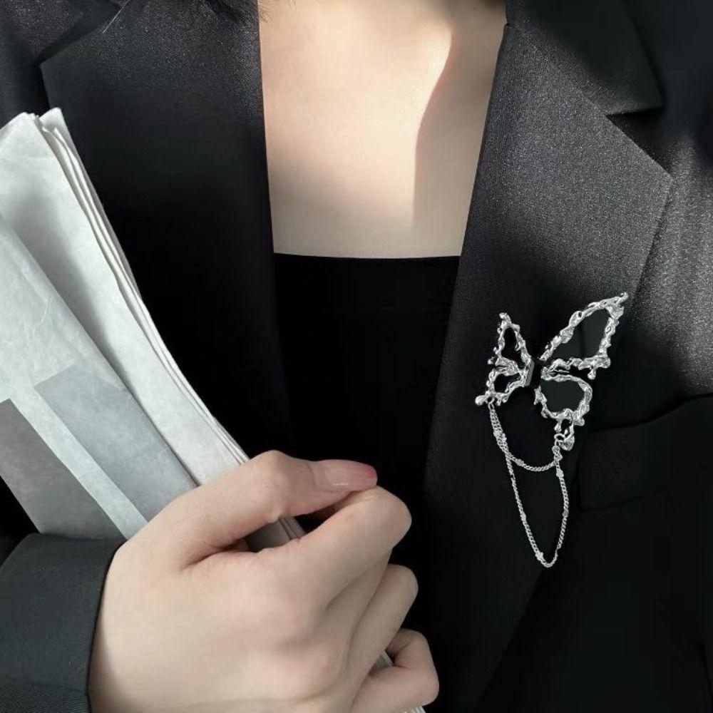 1Pair Decoration Metal Butterfly Brooches Rhinestone Butterfly Tassel Badge Pin  Suit Accessory