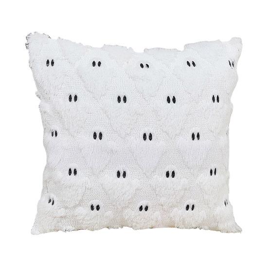 Halloween Decorative Pillow Cover Soft Plush Throw Cushion Case with 3D Embroidered Ghost Pumpkin Design for Couch Sofa Bedroom