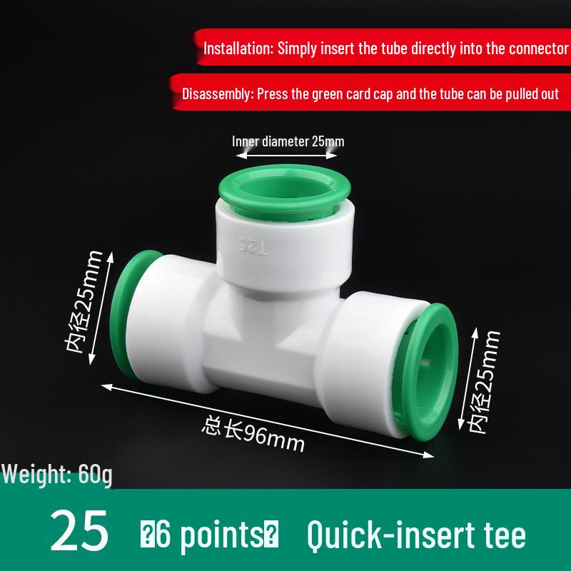 PPR Water Pipe Quick Connector, 4 & 6 Points, No-Melt, Direct Plug-In, 20/25 PE for Cold/Hot Water