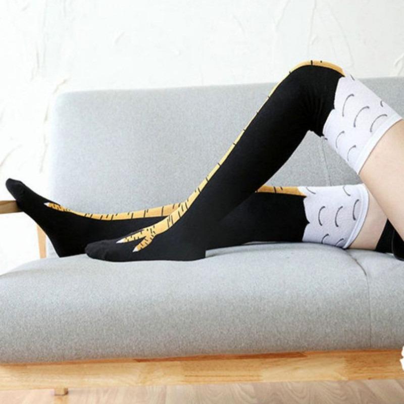 Kyllingbensokker Tegneserie Dyr Kyllingføtter Sokker Dame Lår Knehøye Nyhetstrømper