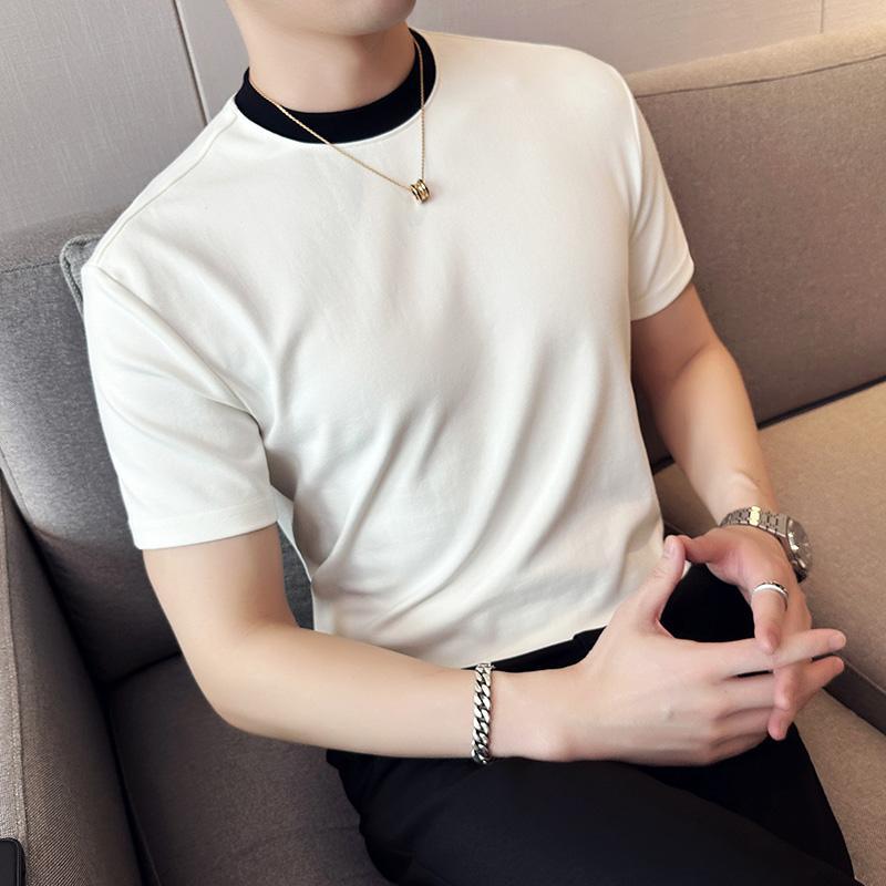 New Summer Short-sleeved T-shirt Men's Trendy Brand Fashion Fake Two-piece Half-sleeved Pure Cotton Slim Round Neck Bottoming