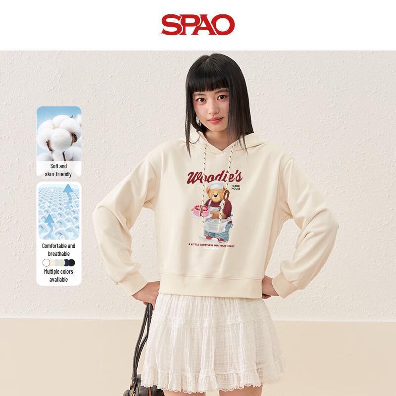 

SPAO Women s Bear Graphic Loose Fit Hooded Sweatshirt L