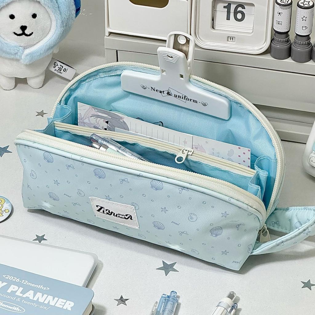 Polka Dot Shell Pencil Case Large Capacity Nylon Pen Bag Kawaii Cute Handheld Stationery Organizer For Girls Student Makeup Bag