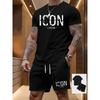 Summer Fashion Comfort Plus Size Sports Leisure Comfortable Two-piece Set Letter Stripes 3D Printing Loose Breathable Men's Sports Wear