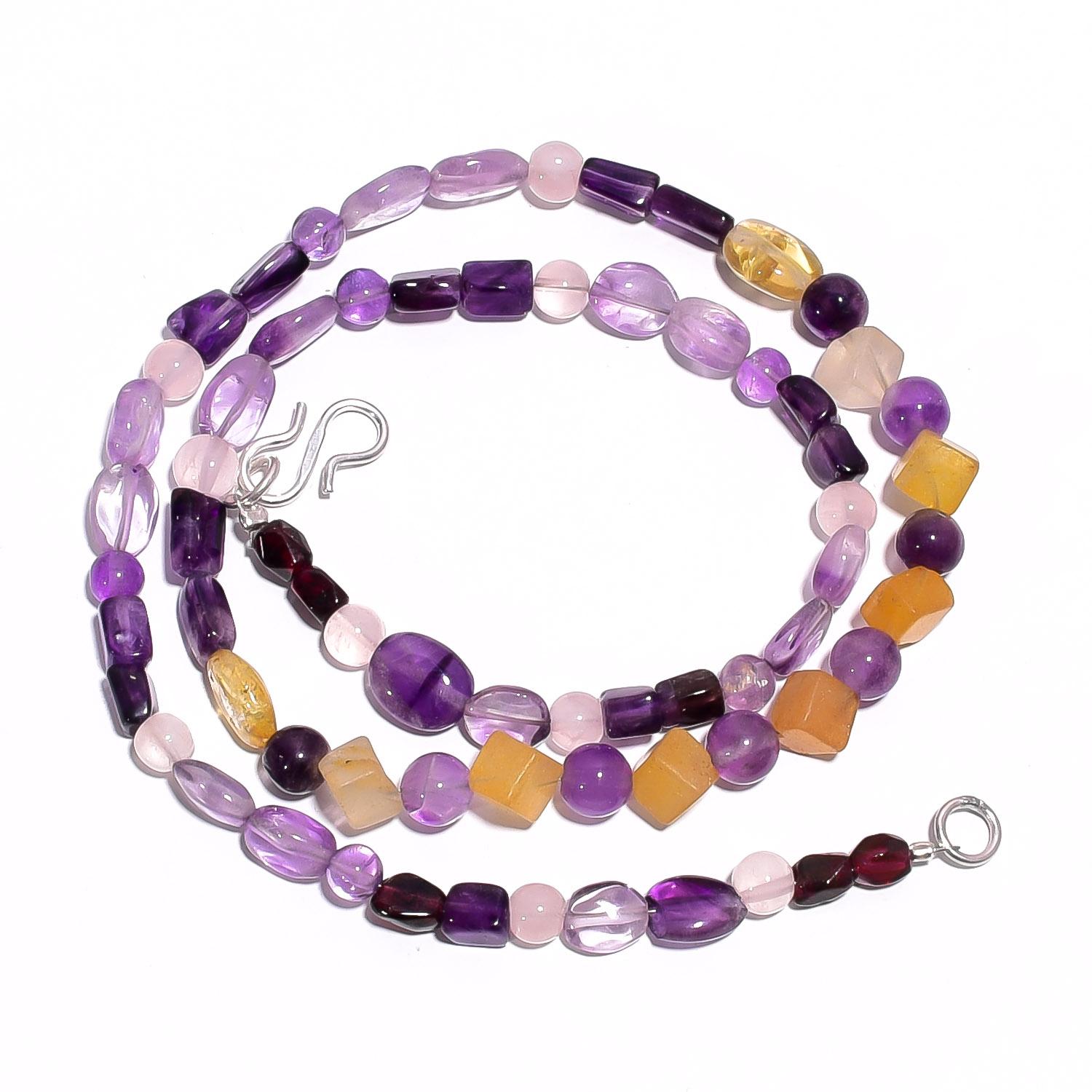 

Natural Amethyst Rose Quartz Aventurine Gemstone Beads Necklace 17 UB-4678 UB-4678