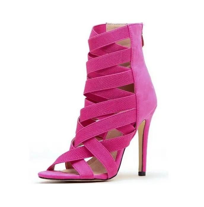 

Fashion Elastic Cross Strap Open Toe Women Boots Stiletto Heel Back Zipper Gladiator Style Sandal Boots 2025 Summer Novelty Fashion Shoe 43