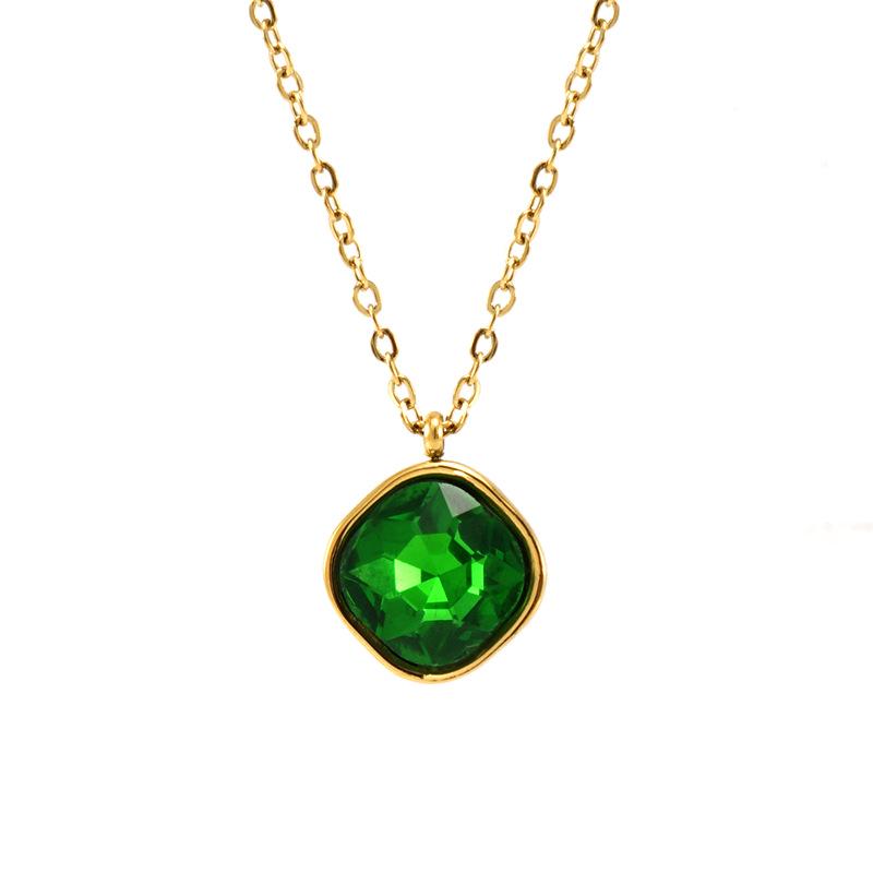 Minimalist Square Zircon Necklace - 18K Stainless Steel Rhombus Pendant Clavicle Chain for Women