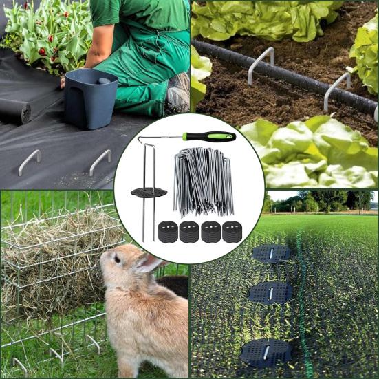 Garden Stakes Staples And Gasket U-Shaped Garden Pins Lawn Landscape Staples for Weed Barrier And Tarps