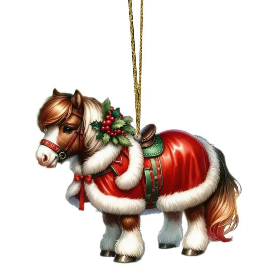 Vánoční ozdoba kůň 2D plochá akrylová ozdoba na vánoční stromek Dárky s koněm pro ženy Milovníky koní Farmáře Přátele