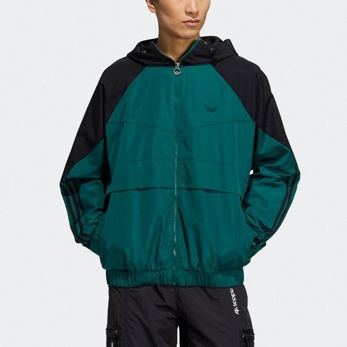 adidas Colorblock Zipper Elastic Cord Hooded Sports Jacket Men’s Green