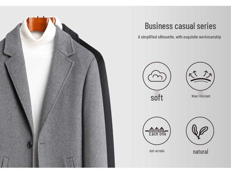 Men's Autumn and Winter Long Wool Over-the-Knee Trench Coat