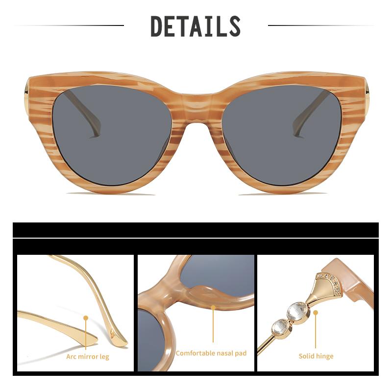 New cat-eye sunglasses with diamond-like embellishments on metal temples for a high-end versatile look