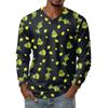 Men's Fashion Printed V-Neck Casual Long-Sleeved T-Shirt Bottoming Shirt Top