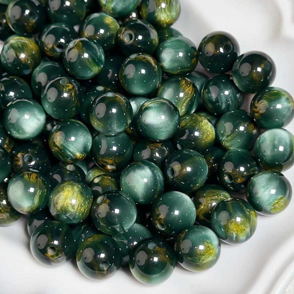 10pcs Dreamy Starry Sky Streamer Smudged Jade Flower Gold Through-hole Round Beads Loose Beads Diy Handmade Beaded Bracelet Jewelry Materials