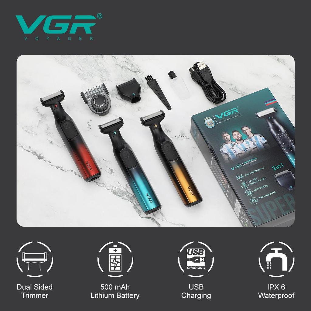 VGR New Hair Remover 3-in-1 Hair Trimming Set Gradient Color Household Shaver IPX6 Waterproof with LED Intelligent Digital Home Razor Shaver V-361