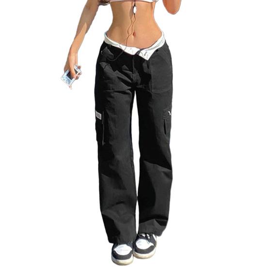 

Women Cargo Pants Straight Low Waist Baggy Pants Wide Leg Multi Pockets Work