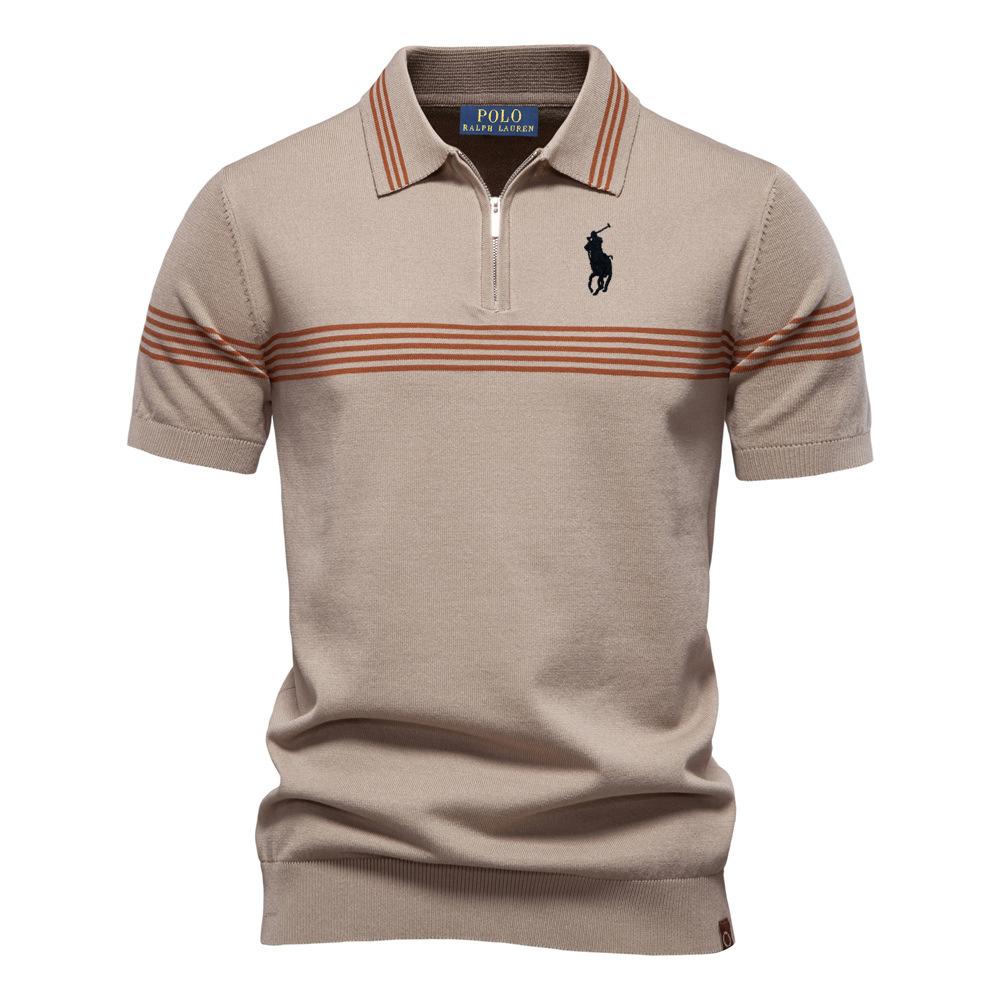 Polo Ralph Lauren Spring/Summer Pony Embroidered New Polo Shirt Fashion Striped Men's Business Short Sleeved Top