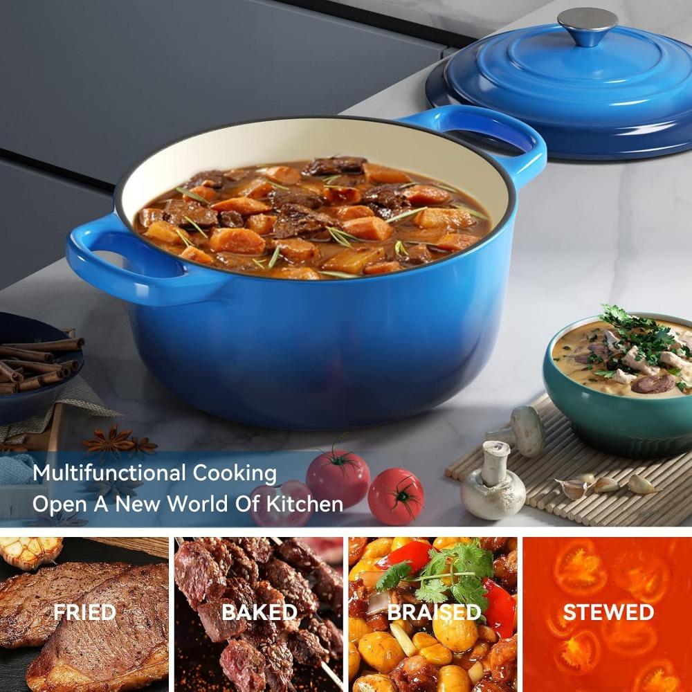 Enameled Dutch Oven Pot with Lid 5L Enamel Soup Pot Soup Cooking Pot Cast Iron Dutch Oven with Dual Handles for Bread Baking