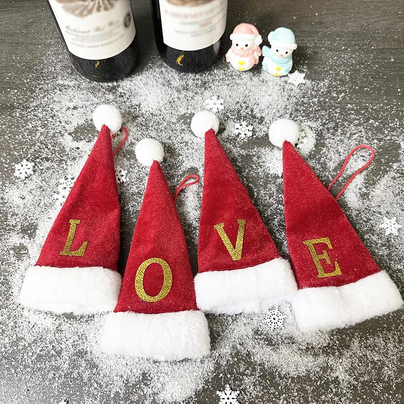 Mini Letter Christmas Hat Christmas Tree Pendant Decorations Hanging Ornament Cute Plush Velet Santa's Hat Christmas Home Decor