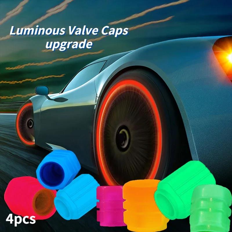 Mini Luminous Tire Valve Caps Car Motorcycle Colorful Glowing Valve Cover Tire Wheel Hub Styling Decor Auto Accessories