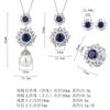 Fashion Luxury Sapphire Jewelry Set for Women Inlaid Water Drop CZ Blue Gemstone Flower Pearl Pendant Necklace Ring Earrings