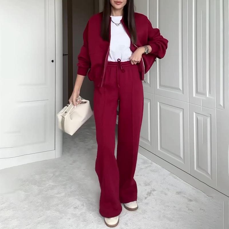 2024 Spring Crew Neck Fashion Sweatshirt Jacket with Casual Straight-Leg Pants