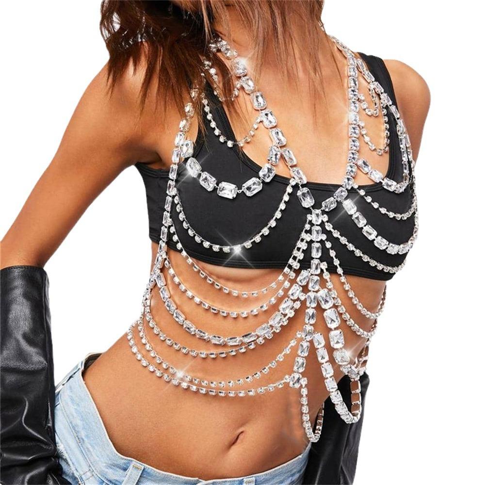 Rhinestone Bikini Breast Chain, Stylish Multi-Layer Crystal Breast Chain, Sexy Luxury Rhinestone Body Chain Accessories