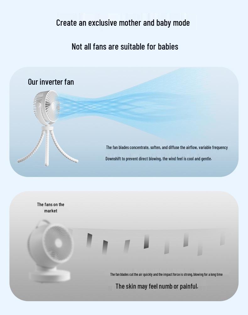 Portable USB Octopus Fan: Quiet, Handheld, Long Battery Life, Perfect for Outdoor Stroller Use.