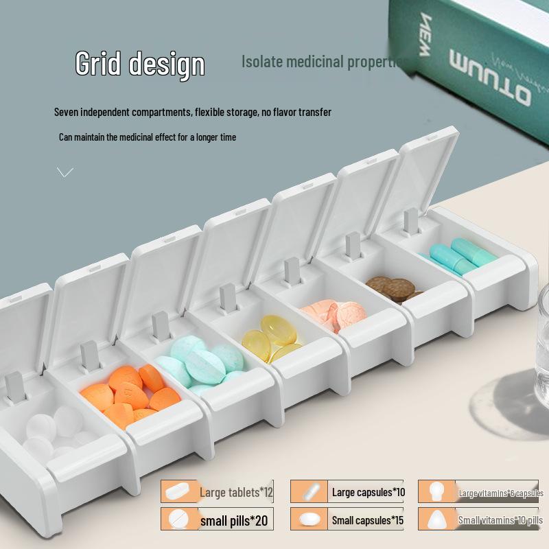 7-Grid Weekly Pill Organizer with Large Capacity and Secure Drawer Design