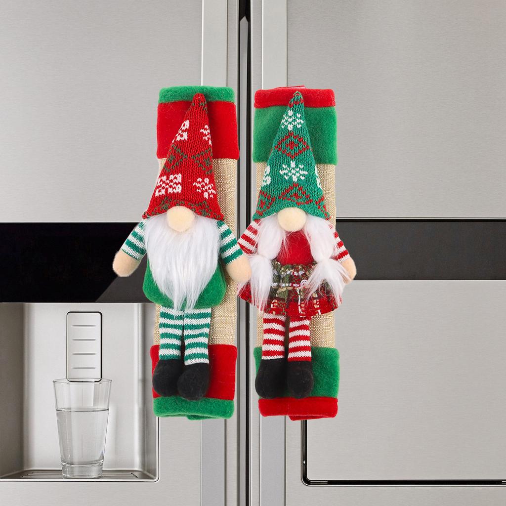 2Pcs Christmas Refrigerator Door Handle Covers Set Fridge Oven Handle Protective Gloves Handlebar Protectors for Home