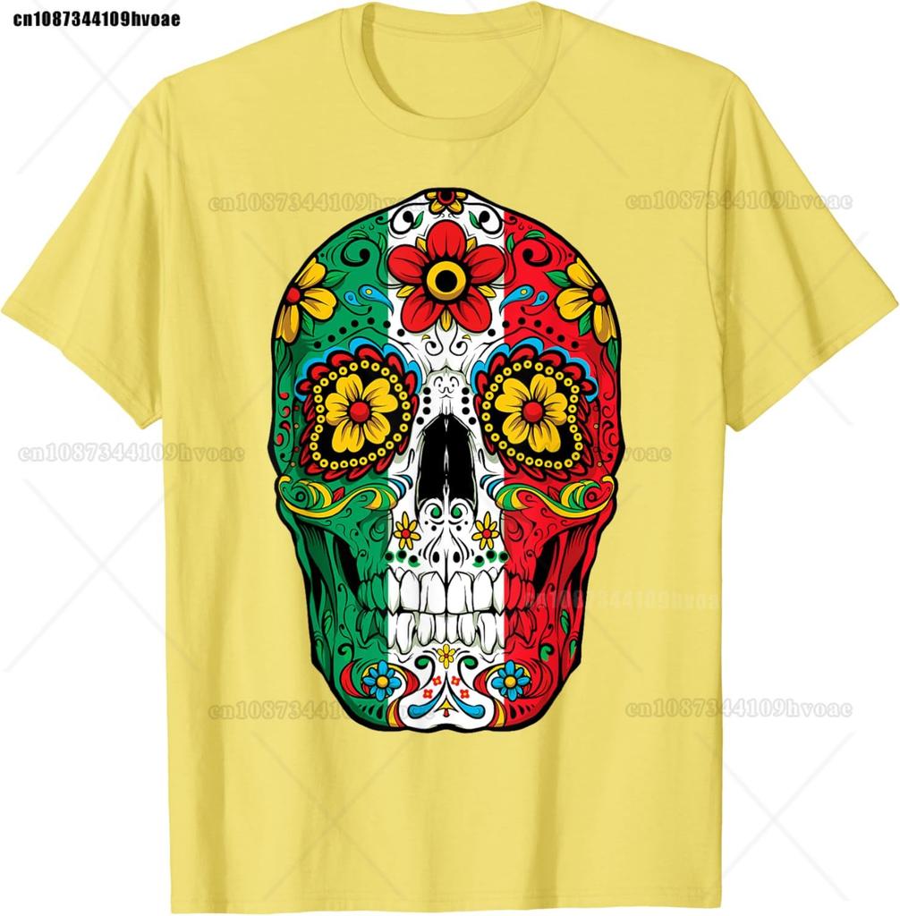 Day Of The Dead Sugar Skull  Mexican Flag T-Shirt