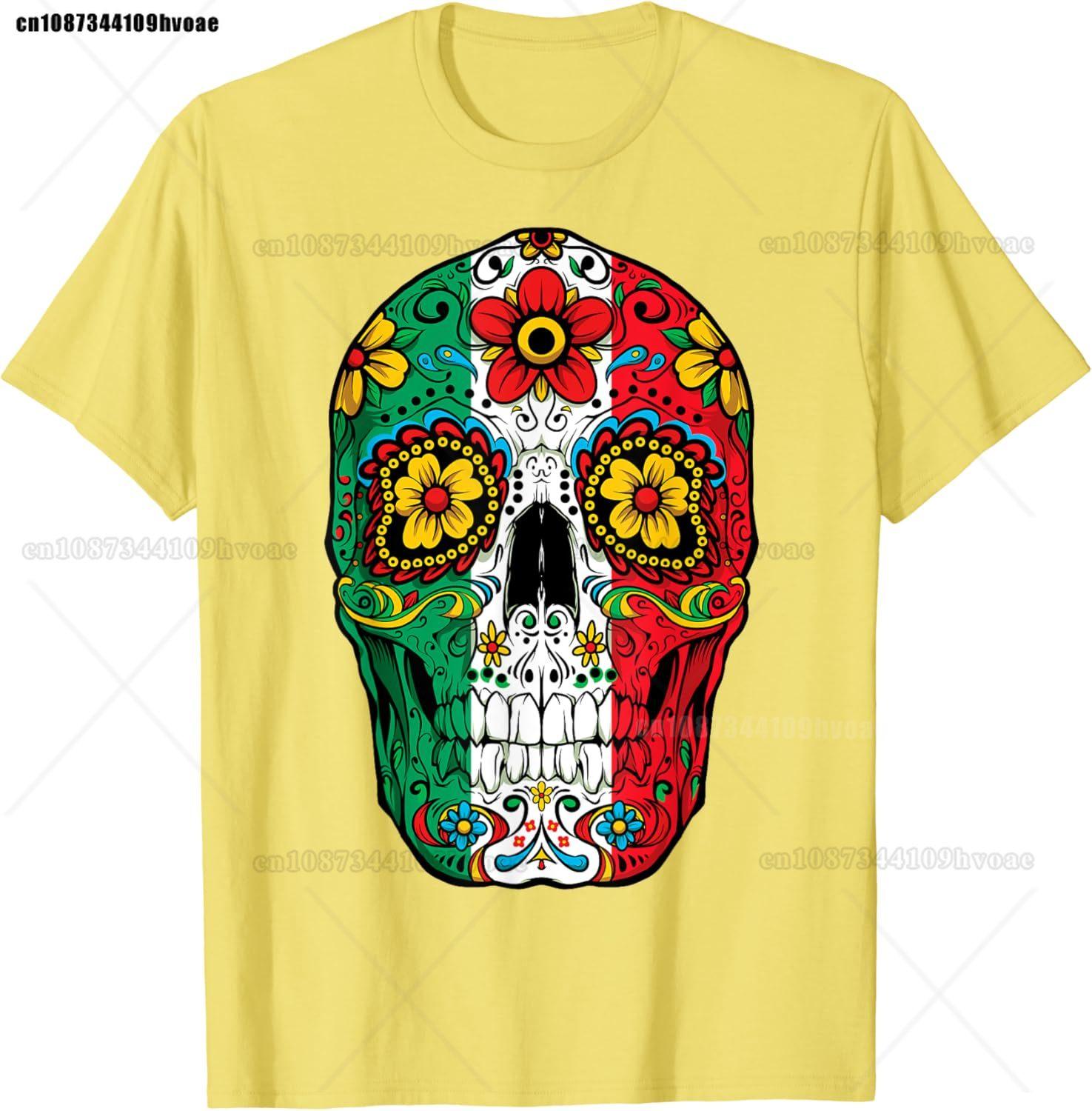 Day Of The Dead Sugar Skull  Mexican Flag T-Shirt S