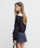 Yunse Sheer Off-Shoulder Knit Top (Navy)