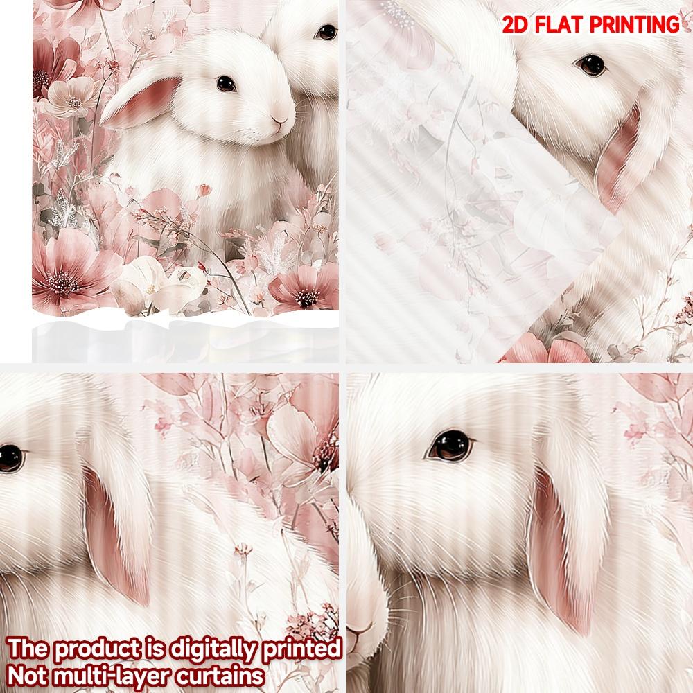 Set Of 2 Bunny Flowers Curtains Digital Print Cute White Rabbit Pink Blossoms Design Cozy Bedroom Living Room Decor Curtain Polyester Perfect For
