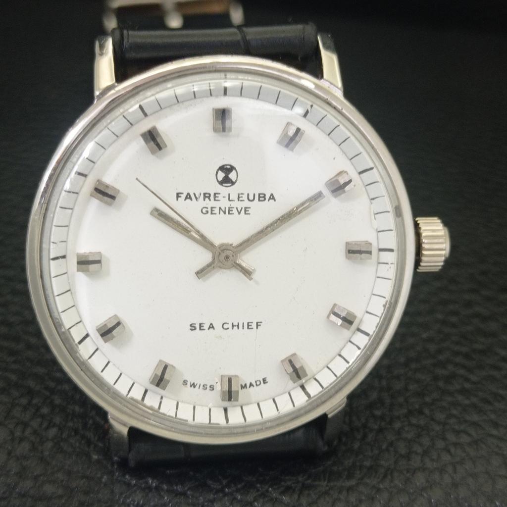 VINTAGE FAVRE LEUBA SEA CHIEF 253 HANDAUFZUG SCHWEIZER HERREN WEISSE UHR a703758-1