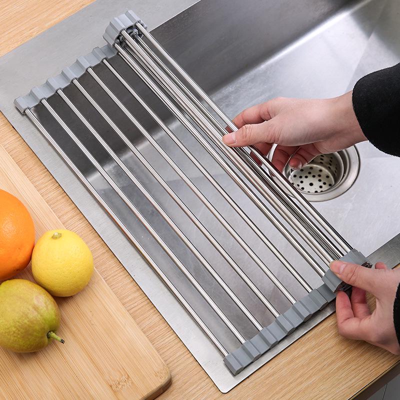 Foldable Stainless Steel Sink Dish Rack and Drainer for Kitchen