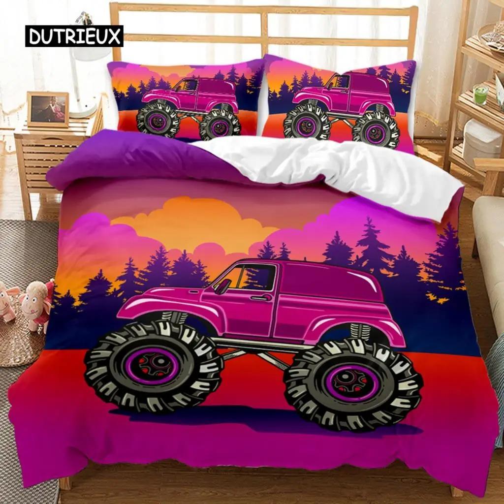 Engineering Vehicle Duvet Cover Set Engineering Vehicle Pickup Truck Off Road Vehicle Polyester Bedding Set Double Queen King