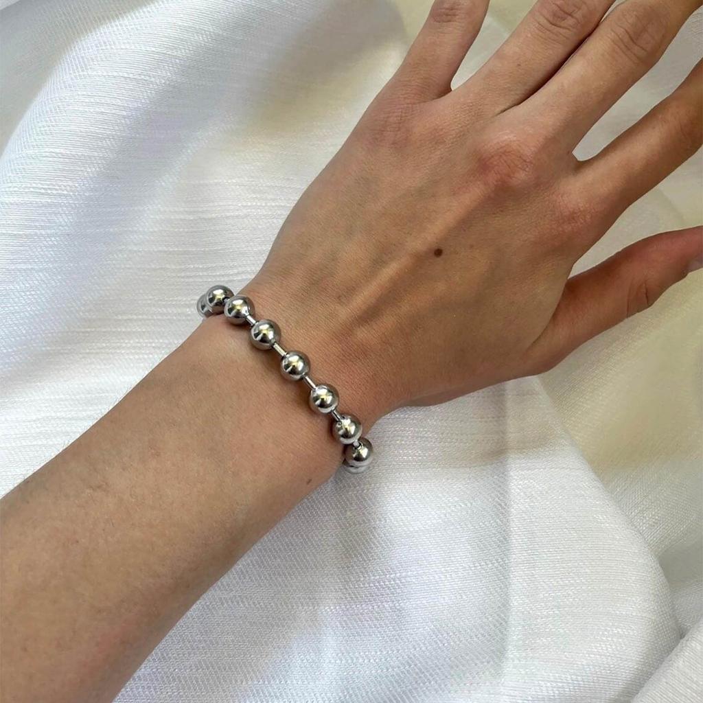 New Punk Personality Minimalist Unique Design Silver Color 5/8/10mm Ball Beading Bracelet for Woman Fashion Jewelry Holiday Gift