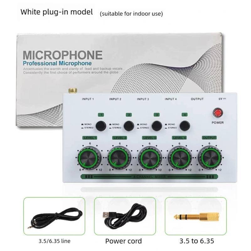 4 Channel Auditory Mixer Simultaneous Connection With Low Noise Recording And Stereo Output For Home Studio And Podcasting