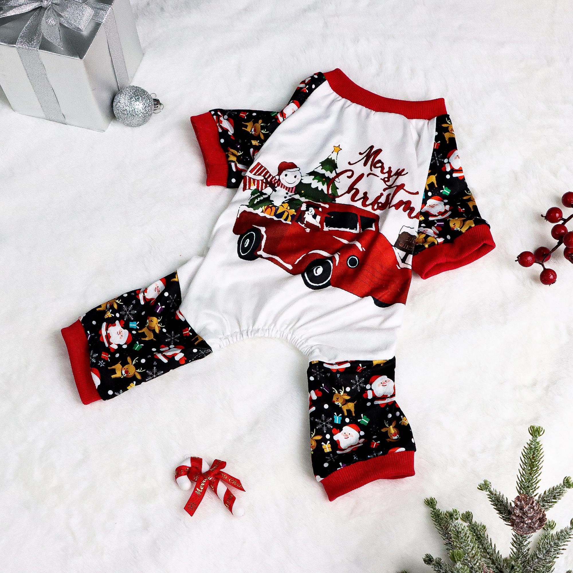 

Pet Dog Jumpsuit Soft Dog Clothes with Merrry Christmas Letters Dog Santa Claus Elk Pajamas Costumes Puppy Dog Cat Apparel Chris XS（old） белый