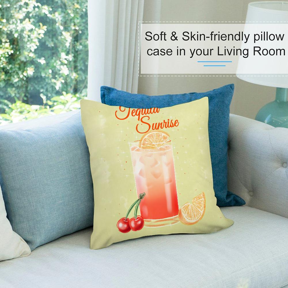 Tequila Sunrise Cocktail Pillow Case Short Plush Pillow Covers Sofa Decorative Gift Home Double-sided Printing Cushion Cover