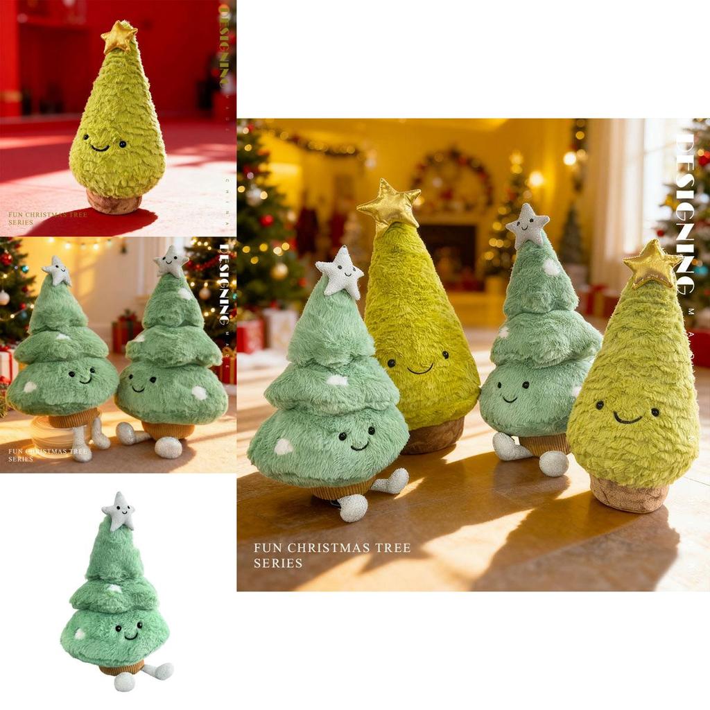 Holiday Christmas Tree Plush Pillow With Soft Short Plush For Kids Room Decor