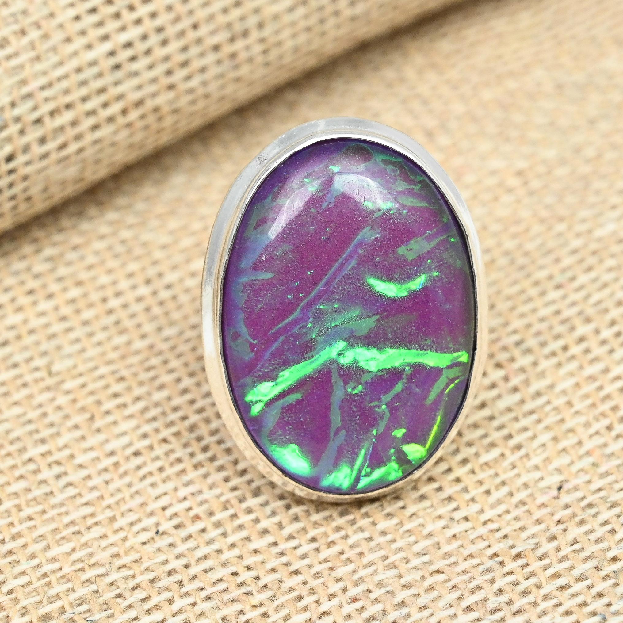 

Фиолетовый австралийский тройной опал, драгоценный камень, стерлинговое серебро 925 пробы, ювелирное кольцо ручной работы, все размеры 12 фиолетовый