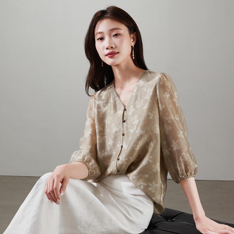 SOFSIL Women s 2026 Spring Fashion Floral Print V-Neck Loose Shirt XL