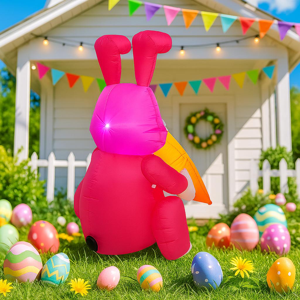 1,2M/4FT Frohe Ostern Aufblasbares Spielzeug Rosa Hase Dekoration Eingebaute LED-Lichter Modell Außenhof Gartenparty Requisiten Ornamente
