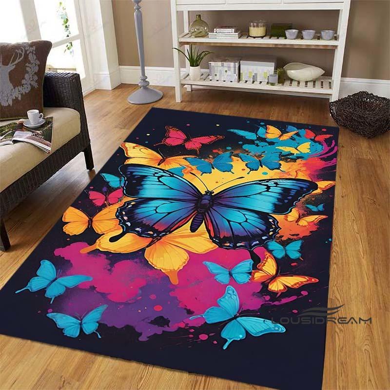 Dreamy Purple Butterfly Pattern Rugs for Living Room Bedroom Area Rugs Child Room Play Rug Cartoon 3D Printing Kids Game Mats001