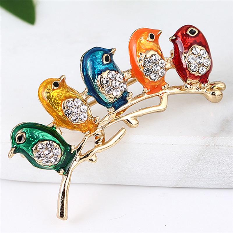 

Enamel Five Birds Brooch Pin Collar Clip Animal Brooches Gift разноцветный