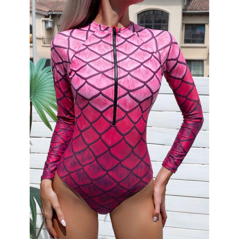 Long-Sleeved One-Piece New Style Printed Women's Swimsuit European and American Surfing Suit Bikini