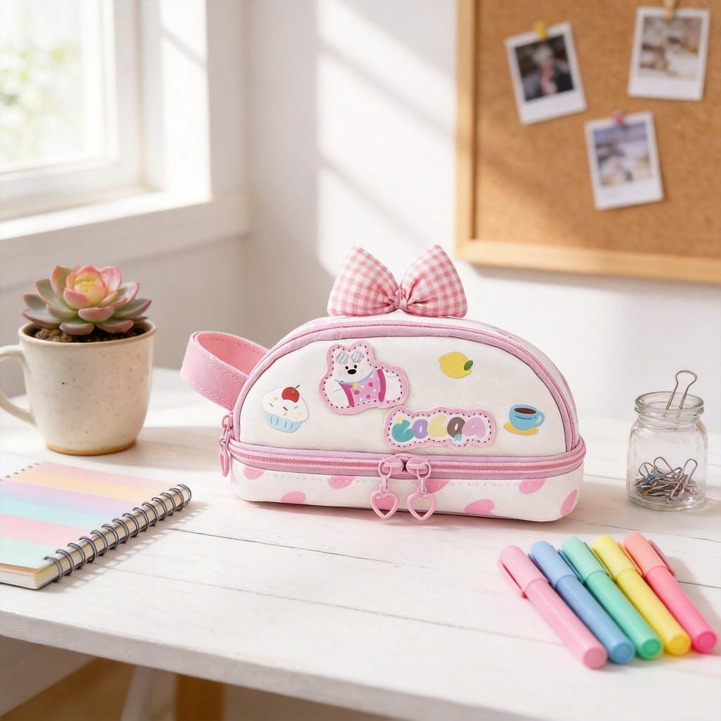 Girl Heart Handheld Pencil Case Large Capacity Portable Stationery Bag For School And Office Use