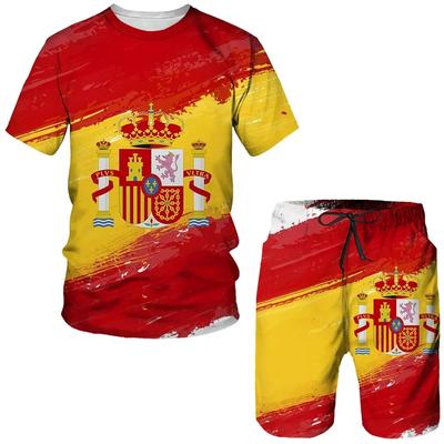 Spain Flag 3d Print Men Short Sleeve Set Men Tracksuits Colorful Funny 2Pcs Sweatshirt Loose O-neck T-shirt Set Men Clothes